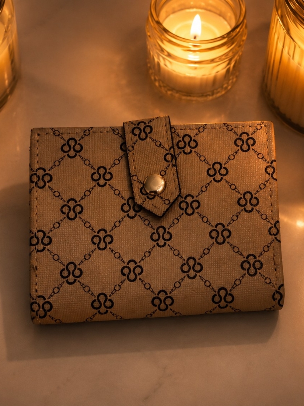 Beige Patterned Women's Snap Wallet